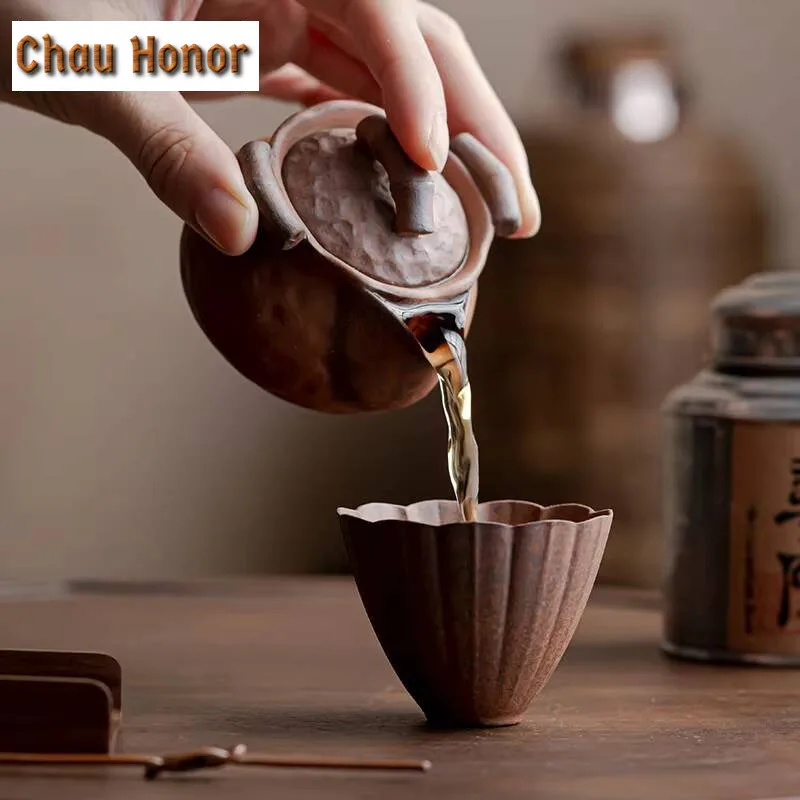 Handmade Rough Old Rock Mud  Teapot Boutique Small Size Pot Tea Maker Kettle with Ball Hole Chinese Tea for Tea Ornaments Gifts