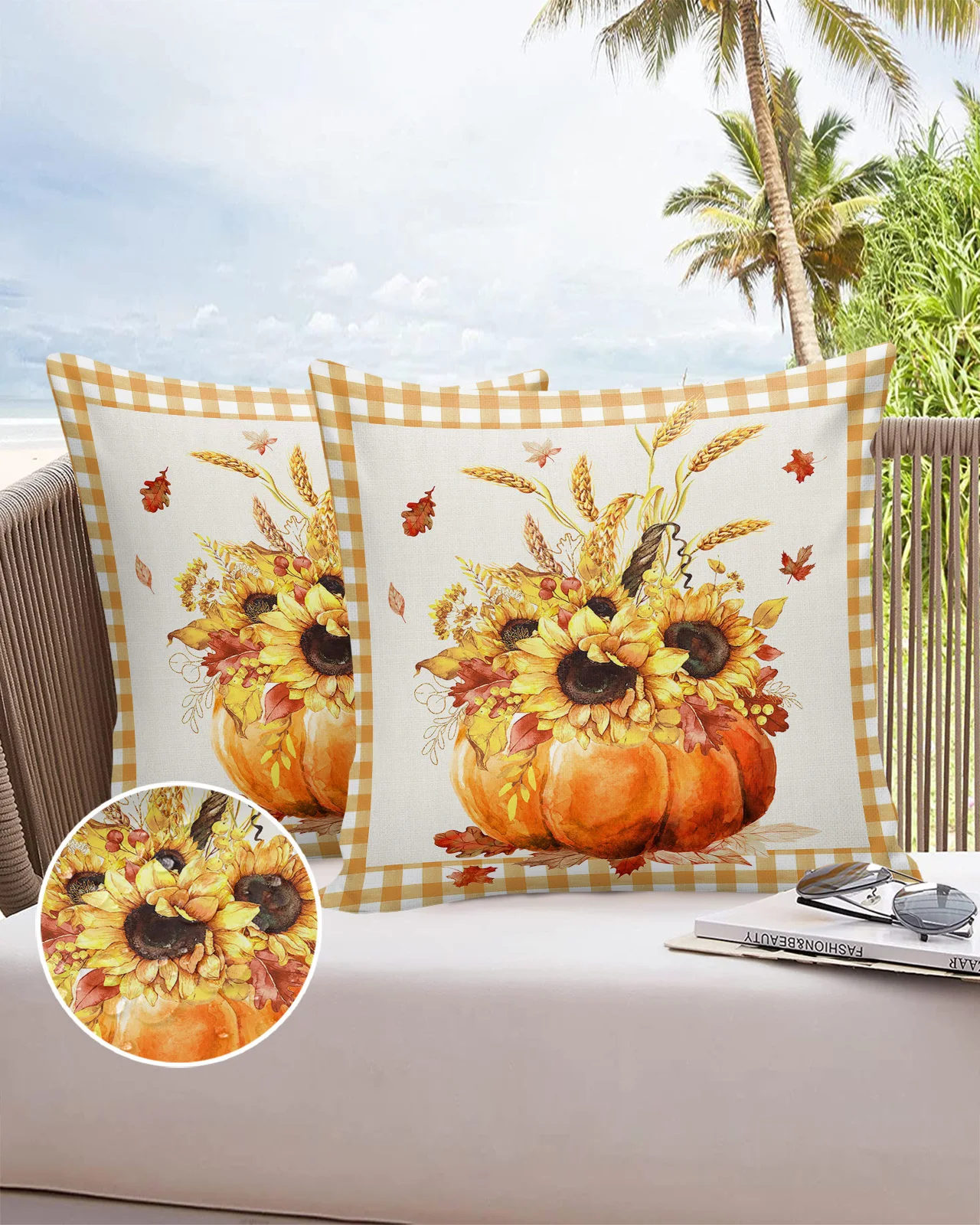 

Autumn Pumpkin Sunflower Waterproof Pillowcase Home Sofa Office Throw Pillow Case Car Cushion Cover Home Decor