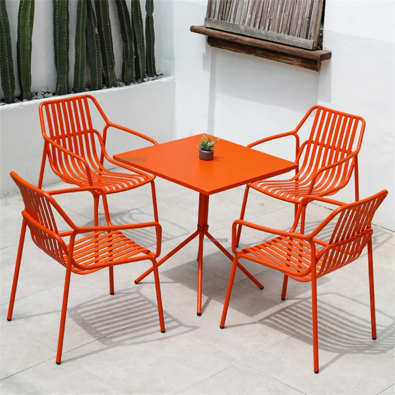 orange metal patio chairs