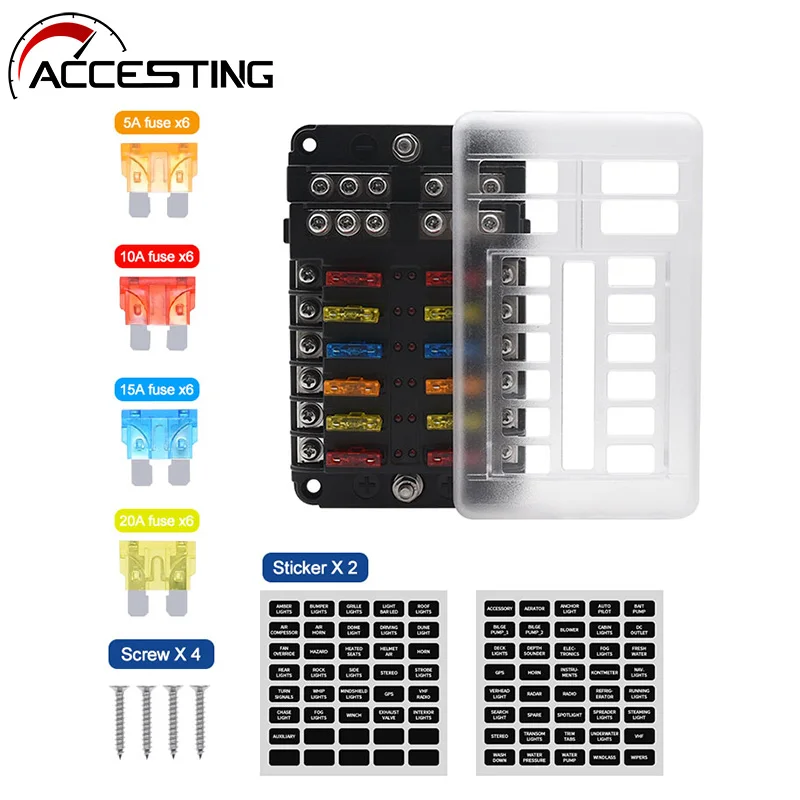 Auto 6 Way 12 Way Fuse Box Plastic Cover Blade 12V 32V Fuse Holder RV Camping Car Electrical Appliances Circuit Breaker