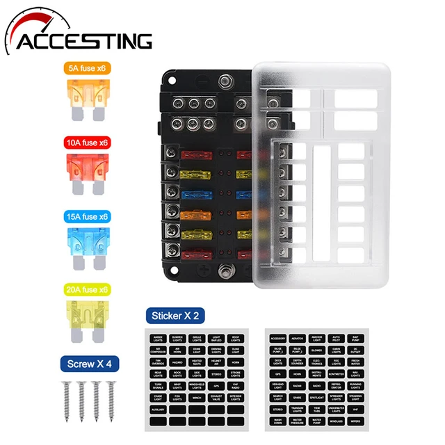 6/12 Voies Boîte Fusibles 12V, Porte Fusible Blocs Fusible Lame