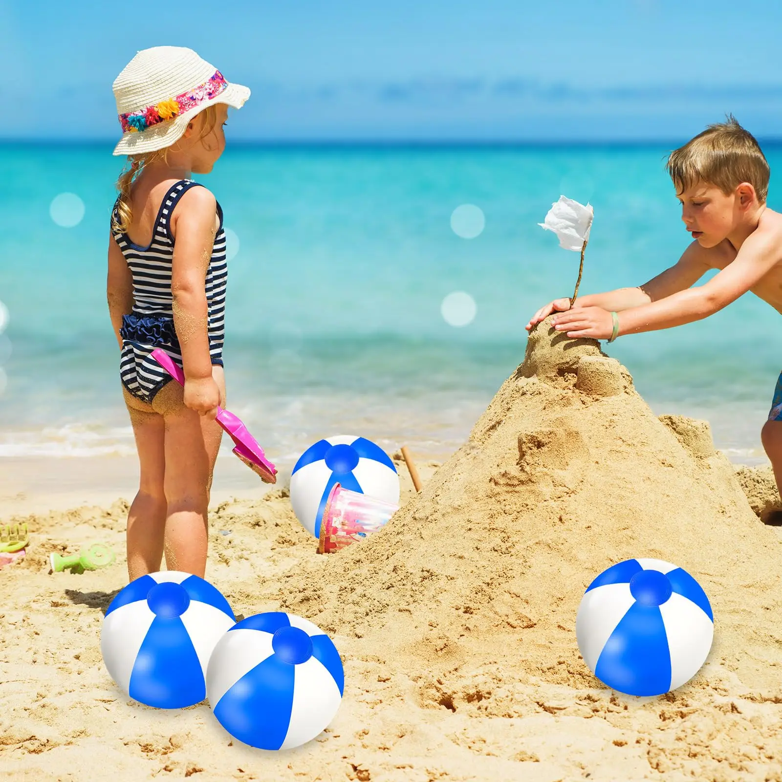 16Pcs 16''Inflatable Beach Ball Round Pool PVC Ball Game Toy for Summer Hawaiian Theme Beach Party Decor Water Game Accessory 3