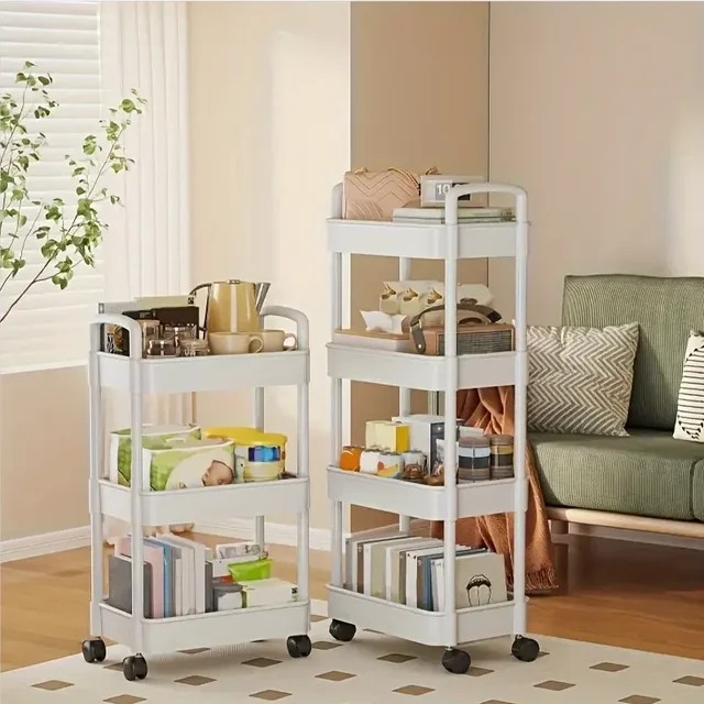 3-Layer Rolling Plastic Storage Cart with Armrests - Image 2