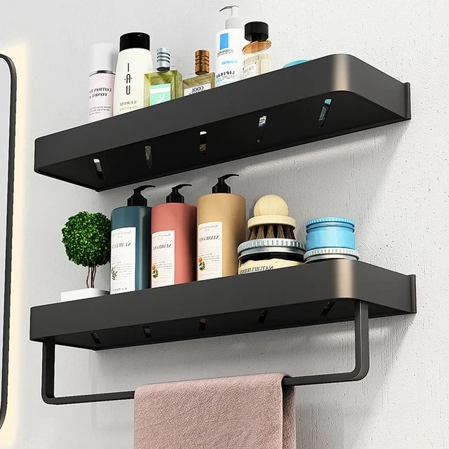 Wall Mount Black Bathroom Shelf Floating Shelves Aluminum Shower