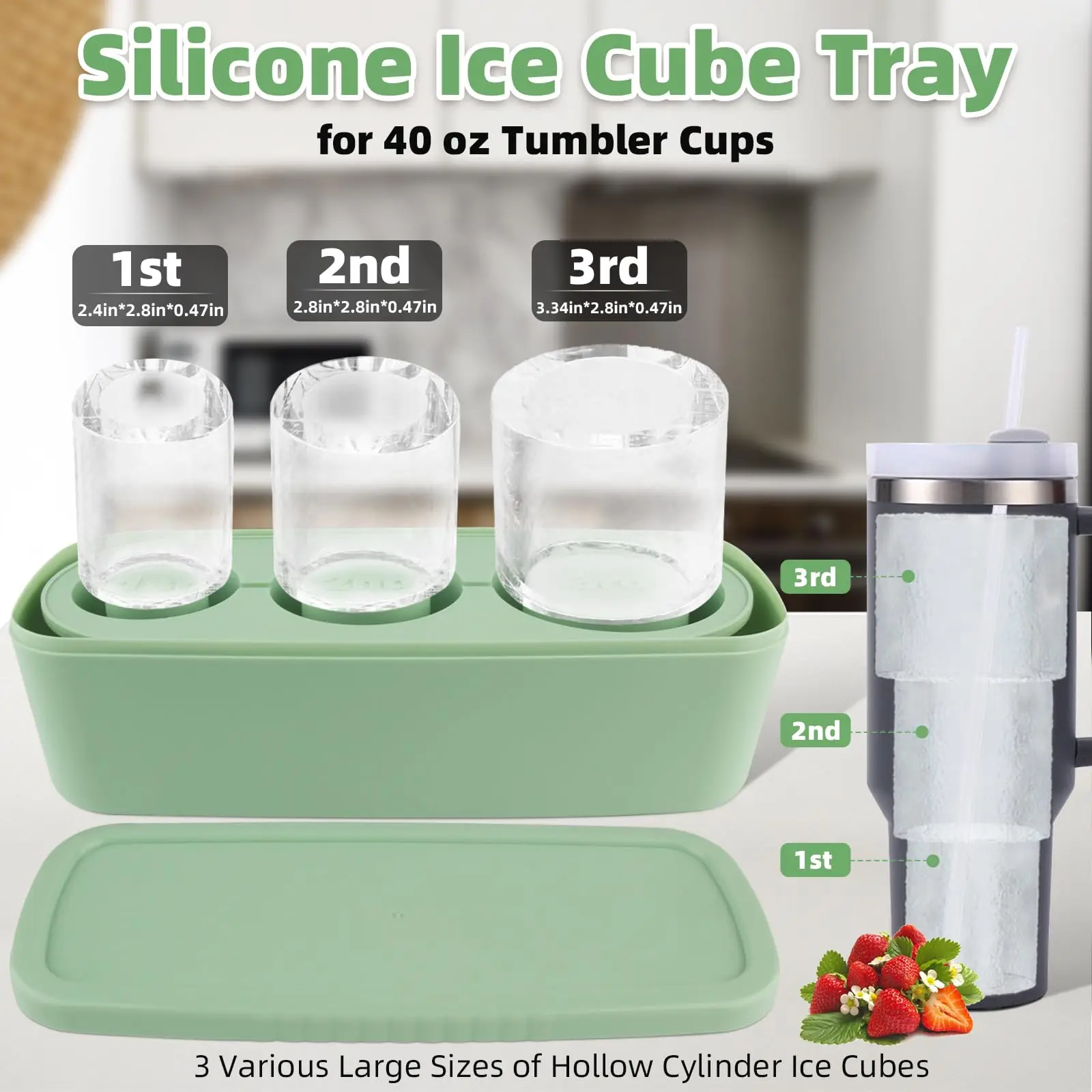 Silicone Ice Mold Ice Cube Tray Mold for Stanley Cup Silicone Ice Cube Maker With Lid for 30-40oz Tumbler Chilling Whiskey Cocktails Drinks