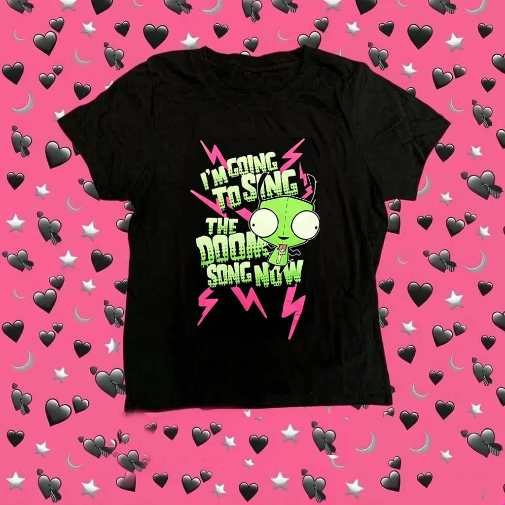 Y2k Women's Retro Clothing Pattern T-shirt Women's Open Navel Slimming T-shirt Gothic Kpop Emo