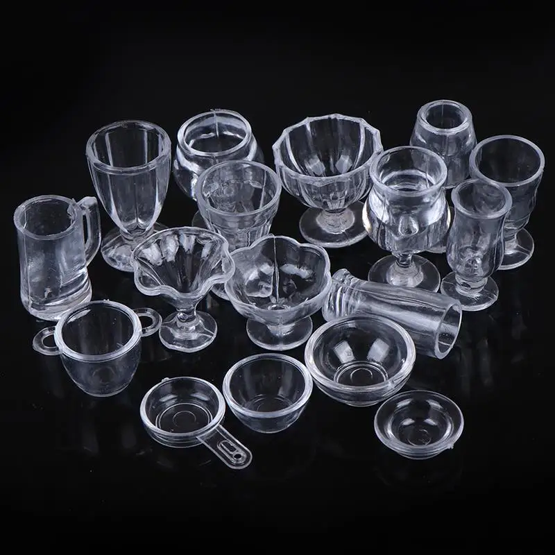 17Pcs/Set 1:12 Dollhouse Transparent cups Dollhouse Kitchen Tableware Toys Mini Drink Cups Dish for dolls DIY Pretend Play Toy 2pcs lot dollhouse coffee cup mini miniature kitchen room food drink home tableware decors dolls accessories