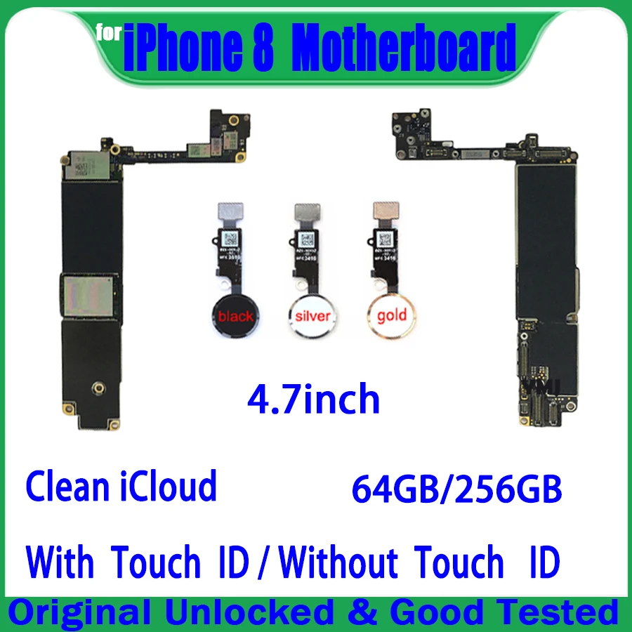 

Original Unlocked Mainboard For iphone 8 4.7inch Motherboard 64GB /256GB Clean ICloud For IPhone 8 Logic Board With/No Touch ID