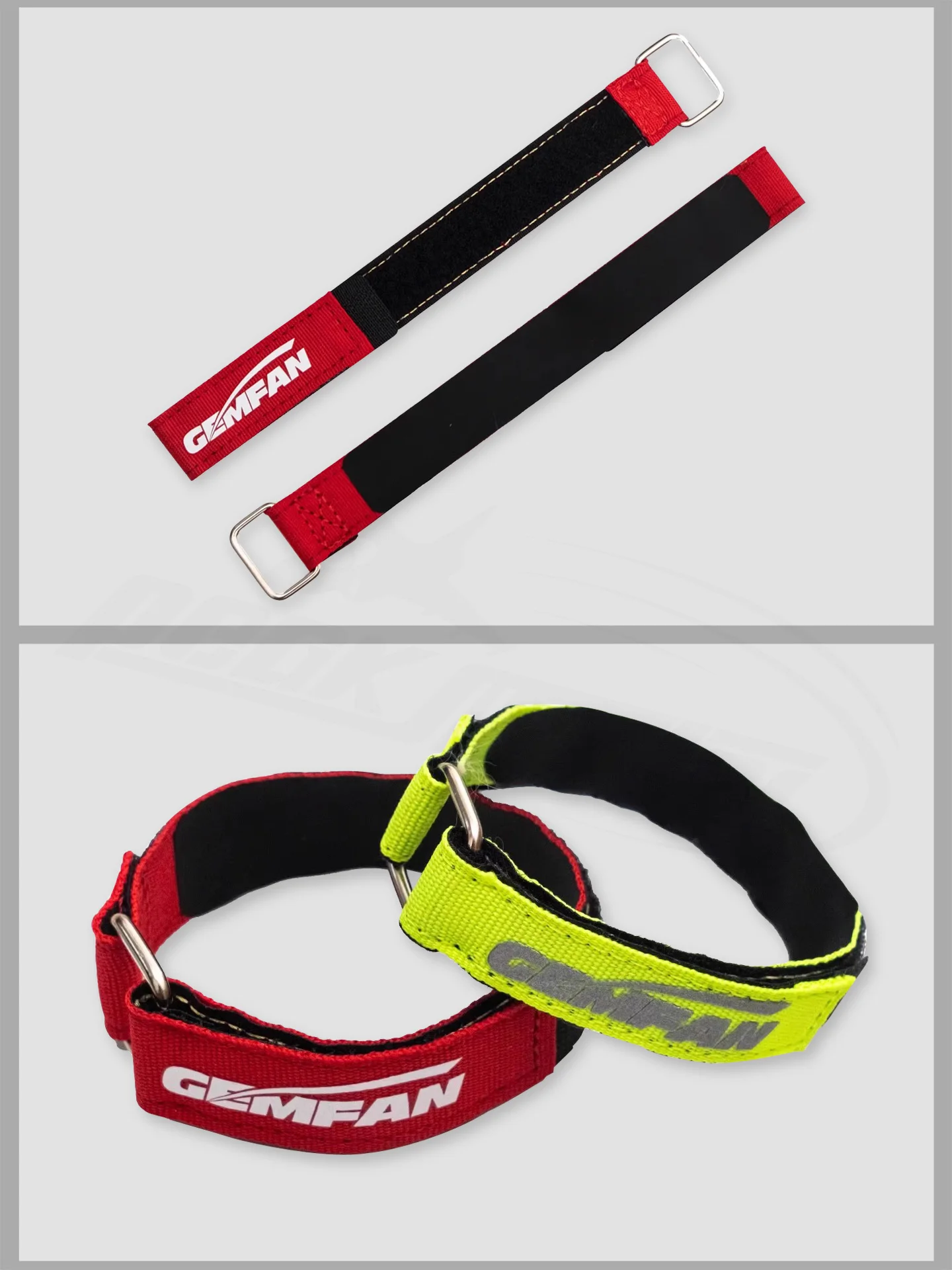 Gemfan GF FPV rutschfester Batterieumreifungsgürtel mit Metallklammern zur Batteriefixierung (fluoreszierendes Grün, Rot, Schwarz) – Detail 6