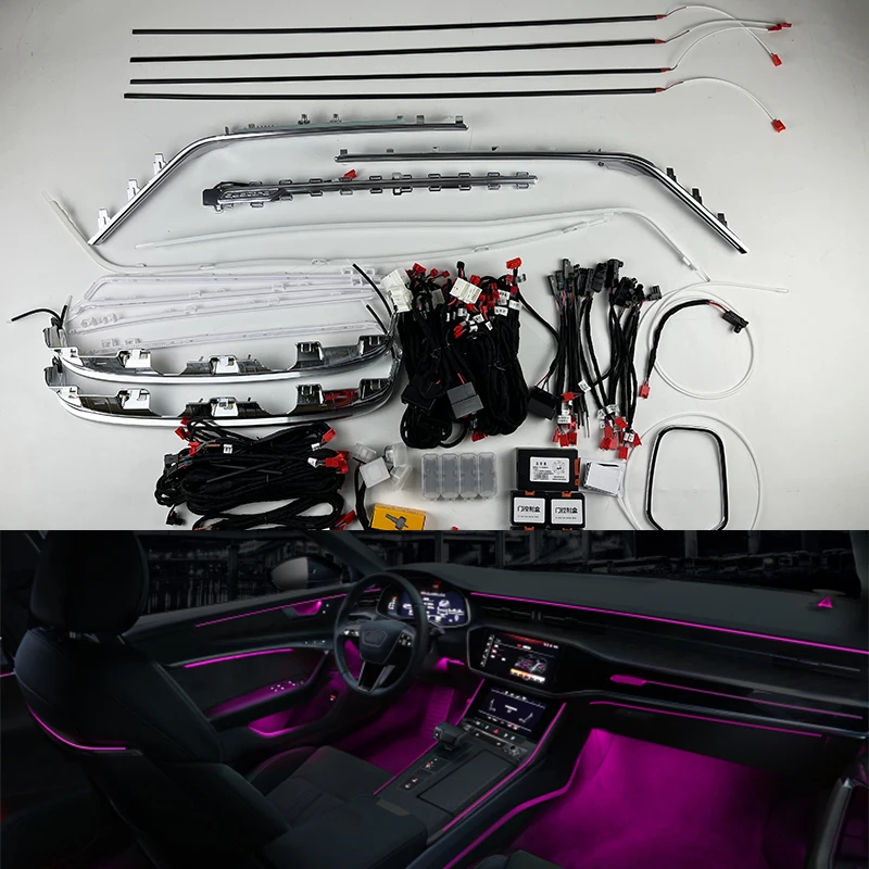 

Светодиодсветодиодный подсветка для салона Audi A6 A6L C8 A7 2019 up, освещение для дверсветильник, освещение Footwell, оригинальное управление с помощью приложения MMI