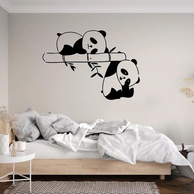 Sticker mural ours panda et cannes de bambou