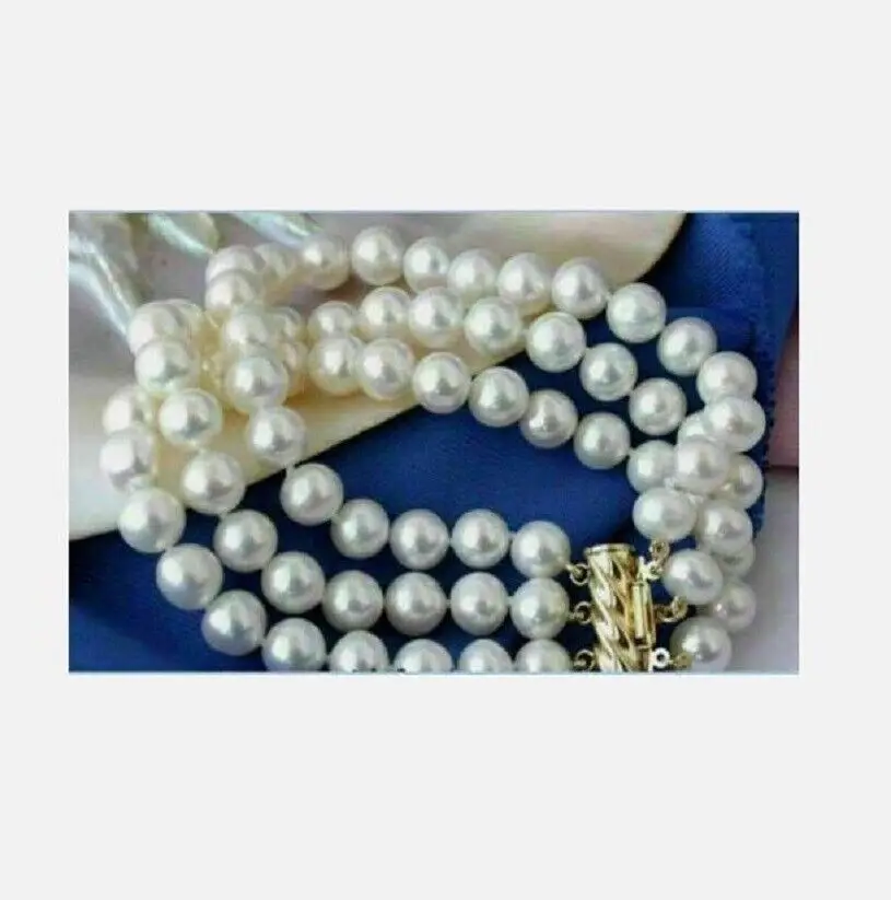 

3 ROW AAA 9-10MM SOUTH SEA WHITE PEARL BRACELET 7.5-8"14K GOLD CLASP