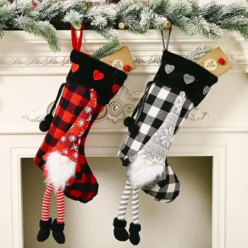 

Plush Lattice Christmas Socks Candy Gift Bag Creative Hanging Decoration