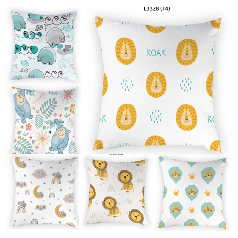 

Cartoon Animal Print Pillow Case Nordic Lion 50x50cm Linen Modern Print Pillowcover Koala Tiger 2024 Boy Girl Kid Room Decor G46