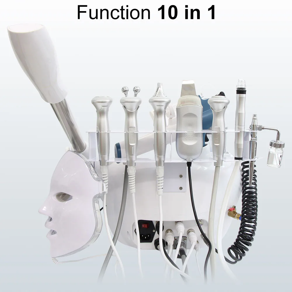 10 in 1 Hydrogen Oxygen Small Bubble Machine Facial Steamer Lumi Spa H2O2 Hydro Dermabrasion Beauty Face Massage Devices
