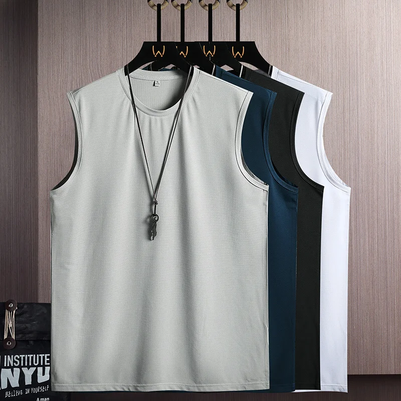 

Summer Oversized Round Neck Solid Color Bottomed Vest Men Sleeveless Loose Casual Fashion All-match Pullover Tank Top Hombre