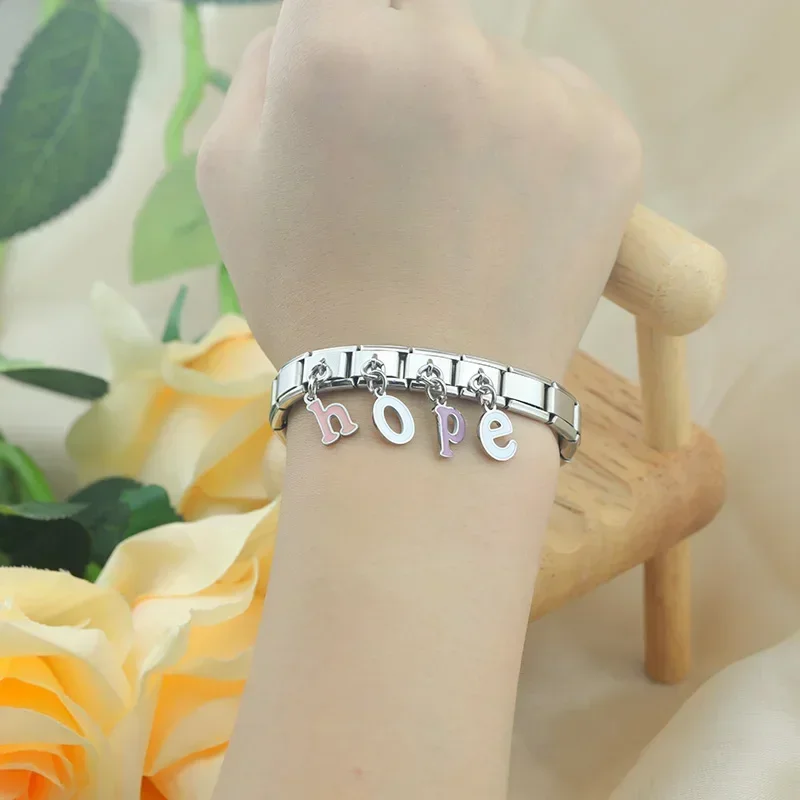 Italian Charm Bracelet Hapiship Women Girls Color English A-Z 26 Letters Charm Fit 9mm Bracelet Stainless Steel