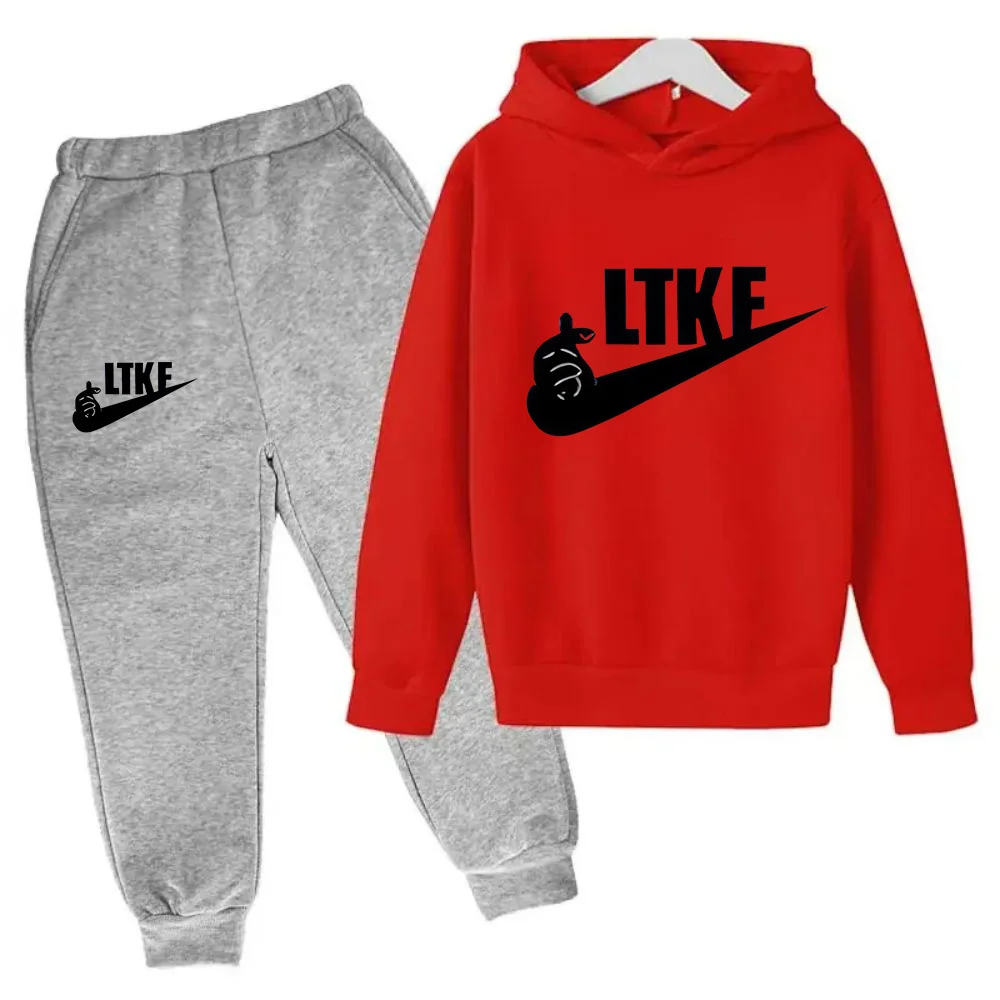 thumbnail image 1 of Conjunto de 2 piezas de sudadera con capucha y pantalón con estampado de marca de diseñador para niños y niñas, ropa deportiva informal de moda para primavera y otoño, 1 of 5