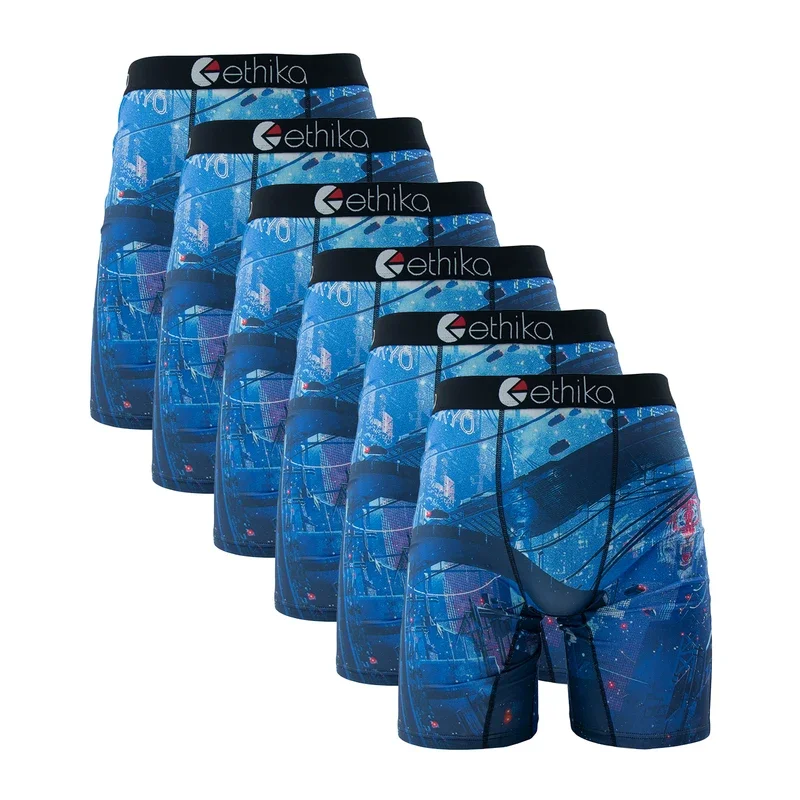 6Pcs ETHIKA Sexy Printed Men Underwear Boxer Hot Shorts Underpants Breathable Man Panties Lingeries Boxer Briefs XXXL Plus Size 3