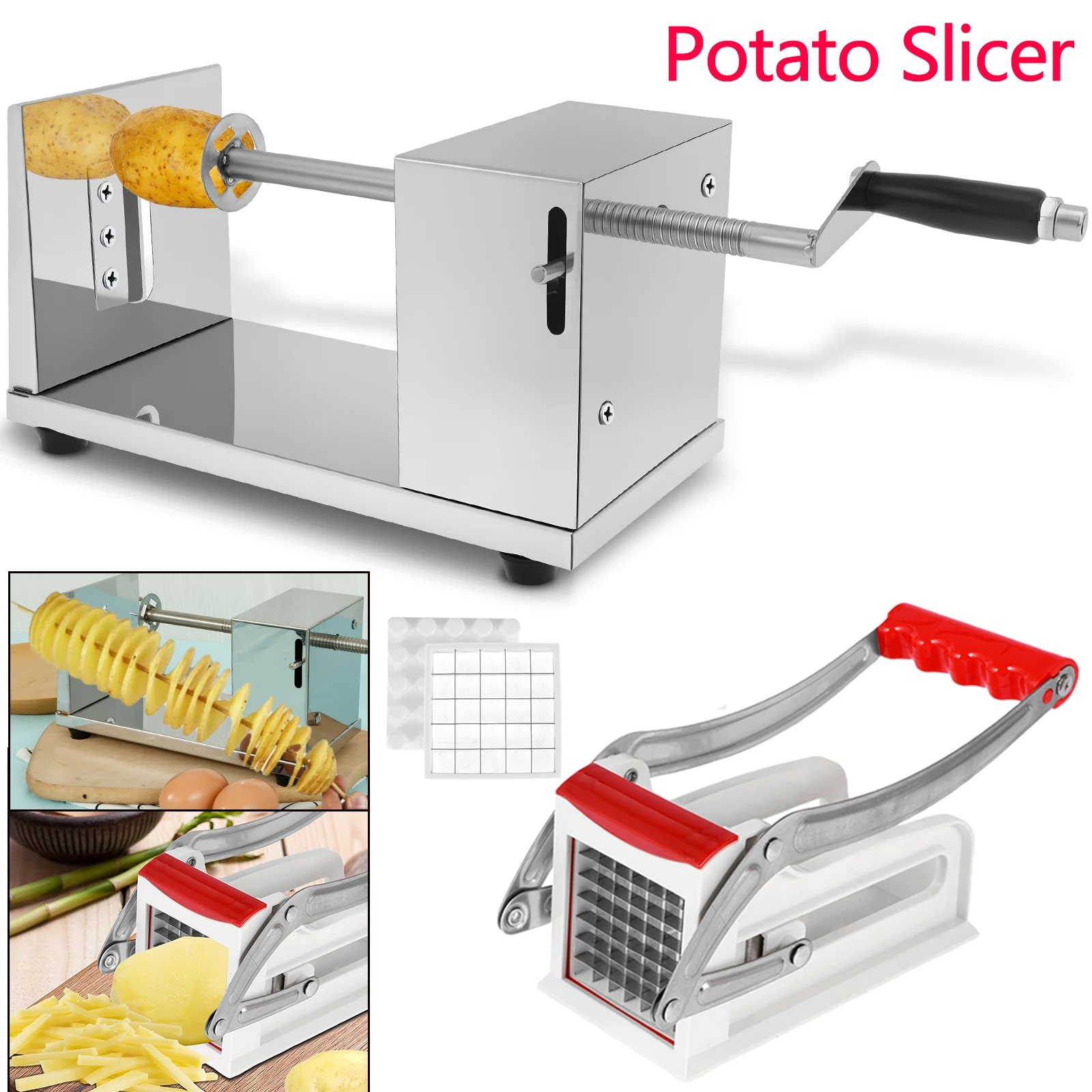 Stainless Steel Potato Tower Machine Manual Whirlwind Potato Slicer French Fry Tool Spiral Cutter Vegetable Kitchen Items