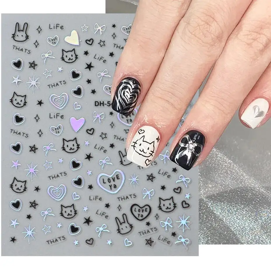 Nail Stickers Nail Art Decoration Nail Decals 3D Kawaii Cat Sliders For Nails Cartoon Anime Gel