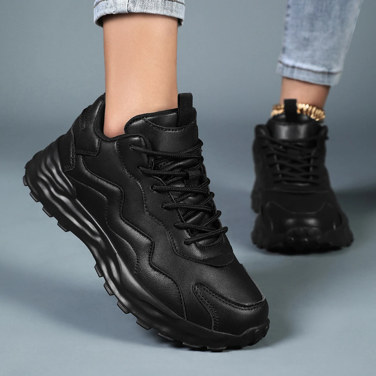 Fashion Woman Vulcanize Platform Casual Sneakers Women Flats Mesh Breathable Running Walking Shoes Chunky Sports Shoe 4