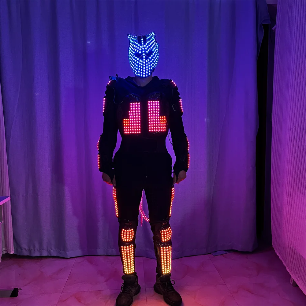 Magicool Nuovo Design Kryoman Led Robot Costume Luminoso Predator Led Iron Man Costume Laser Helmet Panther Mask Suit Clothes