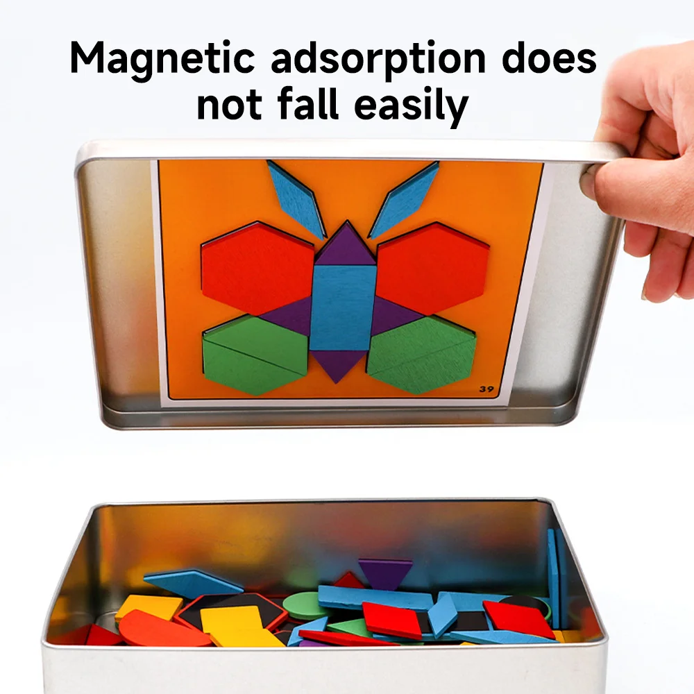Wooden Magnetic Tangram Puzzle Toy for Kids Montessori  Educational Development Early Learning Child Geometry Kids Puzzles 2