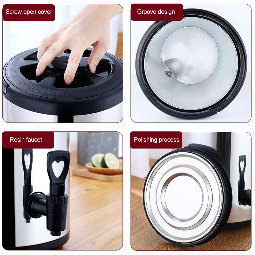 Beverage Dispenser Stainless Steel Insulated Bucket with Faucet Milk Tea Coffee Buckets Double-Layer Hot Water Storage Container