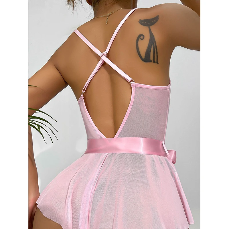 Sexy Lingerie Lace Transparent One Piece Bodysuit For Women Hollow Out Underwear Lace Up Teddy Erotic Lingerie Babydoll Leotards women underwear