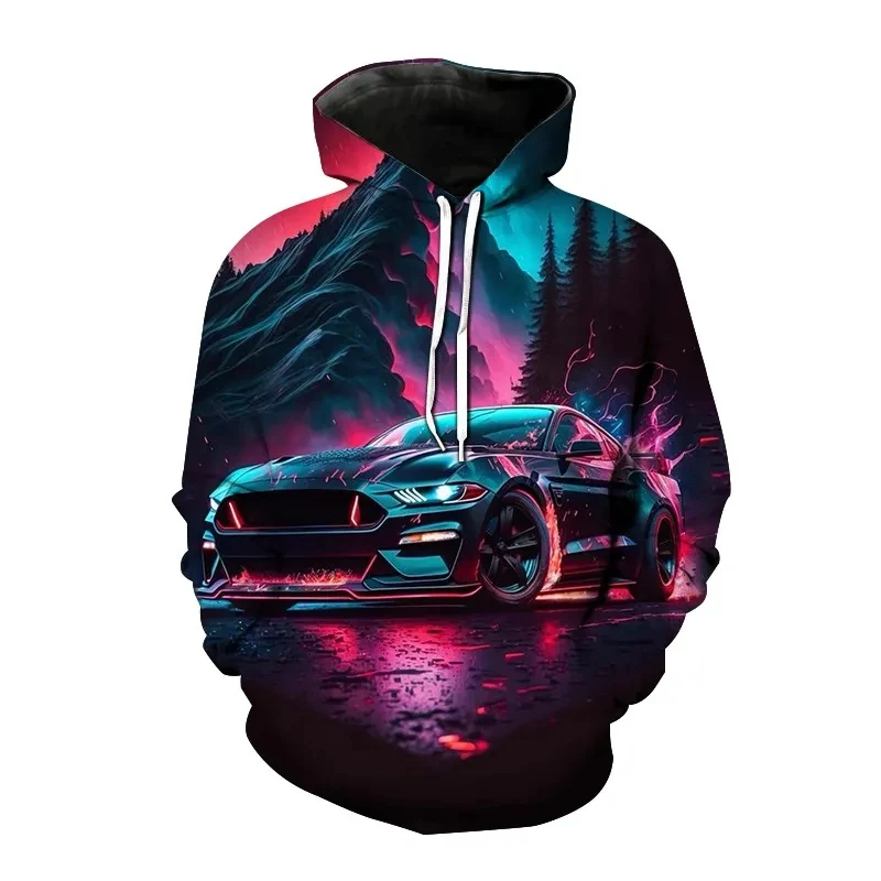 Sudadera con capucha con estampado 3D de coche deportivo para hombre, sudaderas con capucha informales holgadas de gran tamaño, ropa de calle para hombre