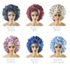 New Large Satin Bonnet Silk Night Sleeping Cap With Head Tie Band Bonnet Edge Wrap For Women Curly Braid Hair 2