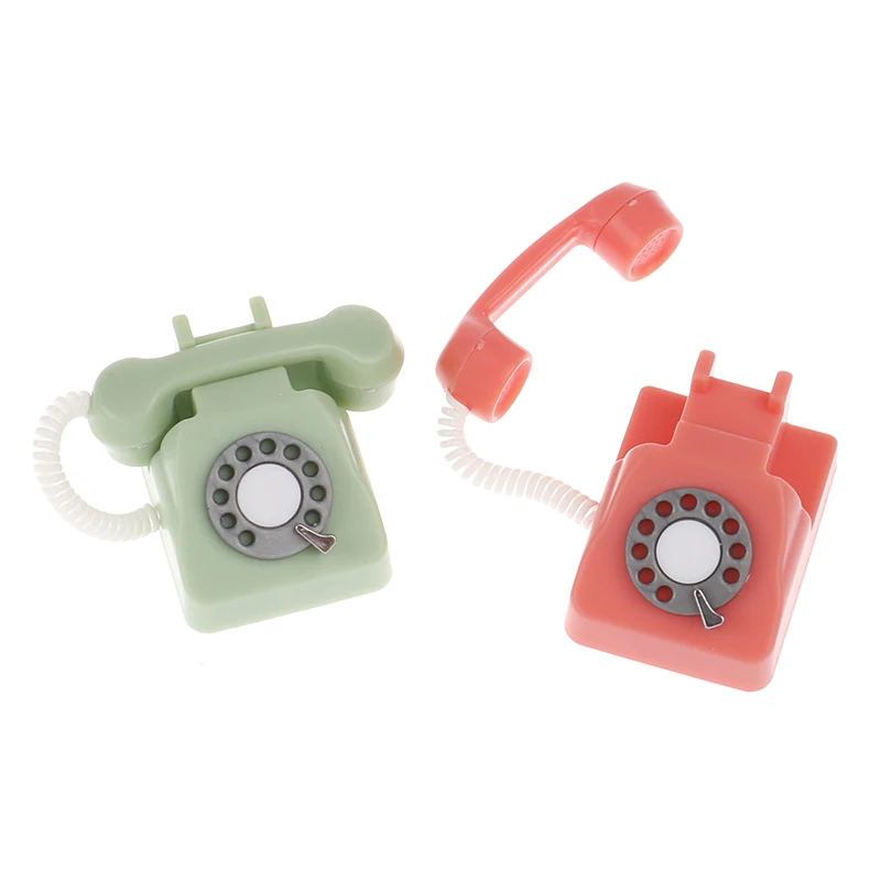 1pc Doll House Furniture Miniature Retro Phone Vintage Telephone Home Furniture Acc Decor Miniature Simulation Toy