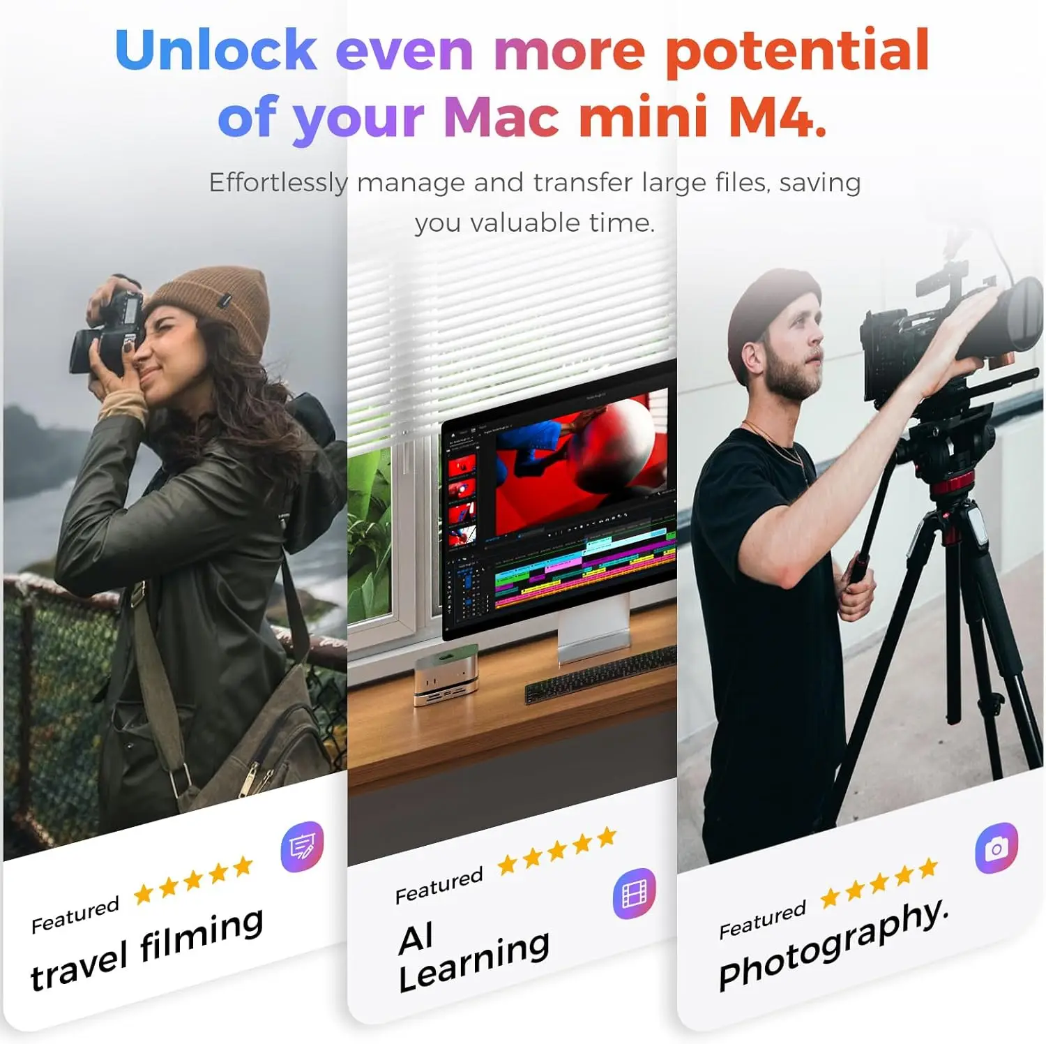 사진작가용 M.2 SSD 인클로저가 포함된 Mac Mini M4 Dock, 10Gbps CFexpress Type B/Type A 카드 리더기 전문 영화 제작자
