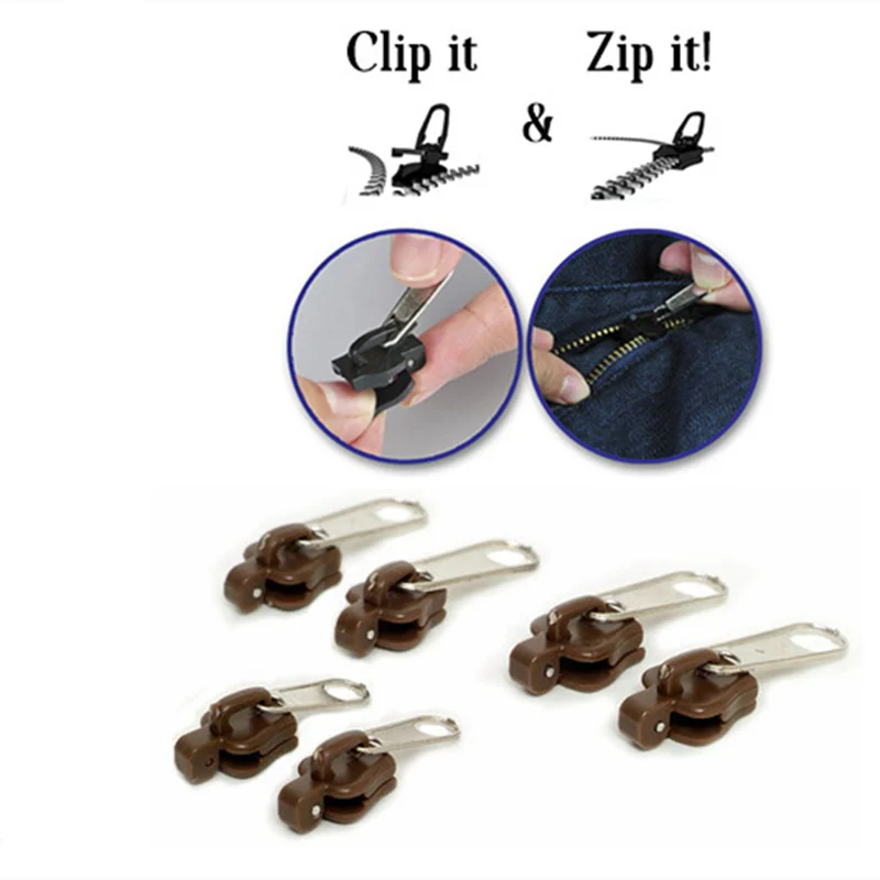 6 Pcs! Zipper Head Rescue Instant Repair Kit Practical Fix Black Zippers for Clothing Garment Replacement Accessories
