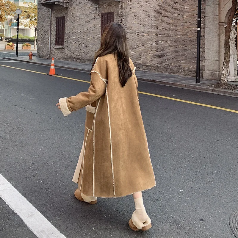 2023 Winter New Suede Coat Thickened Fur Long Cowhorn Button