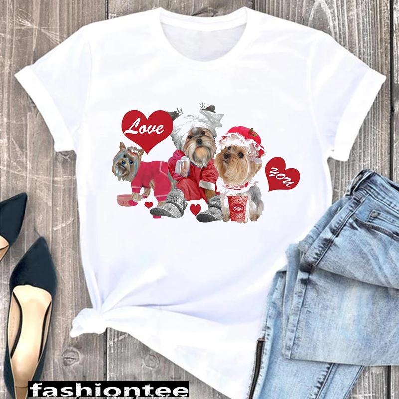 

funny Schnauzer Art Print T Shirt Fashion women Short Sleeve Funny Dog Design Casual Top Cool Couple Unisex Christmas T Shirts
