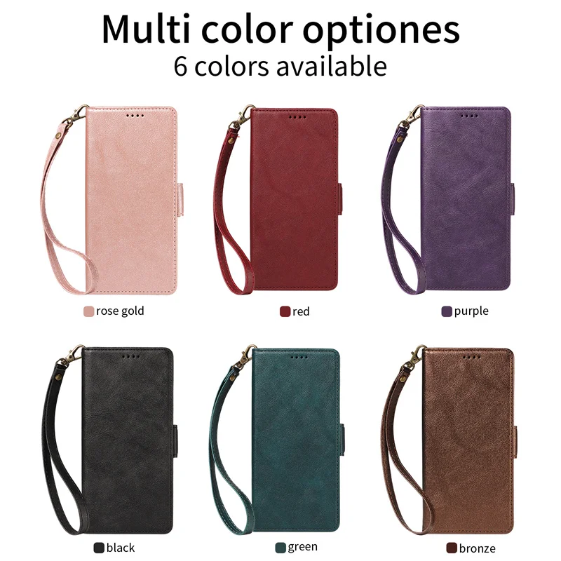 Leather Wallet Case with Side Clasp and Strap - Stylish Back Cover