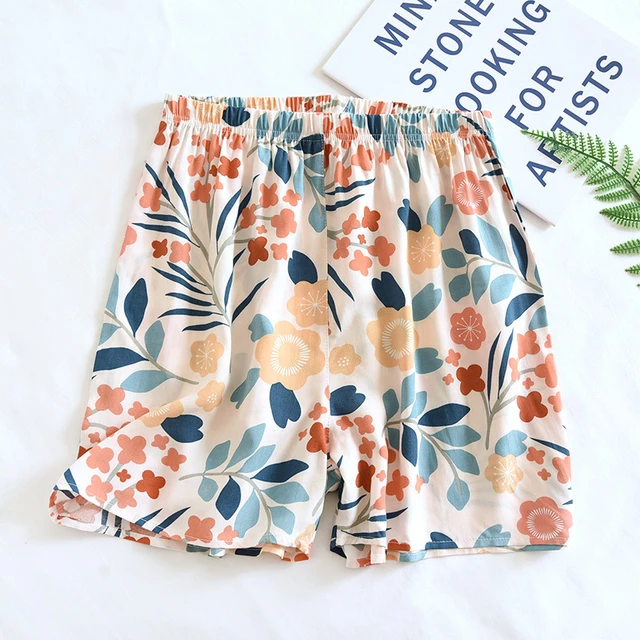 Women's Summer Pajama Shorts Homewear Cotton Silk Quarter Pants Thin Cute  Printing Sleep Shorts Loose Rayon Female Home Shorts - AliExpress