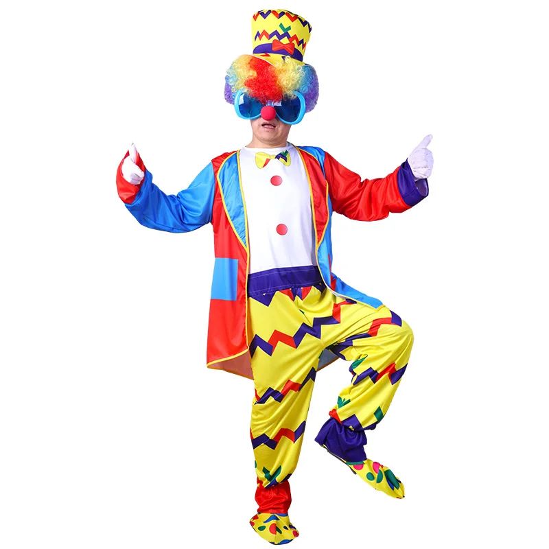 Cosplay Costume Halloween Adult Funny Circus Clown Jumpsuit Carnival Party Dress Up No Wig