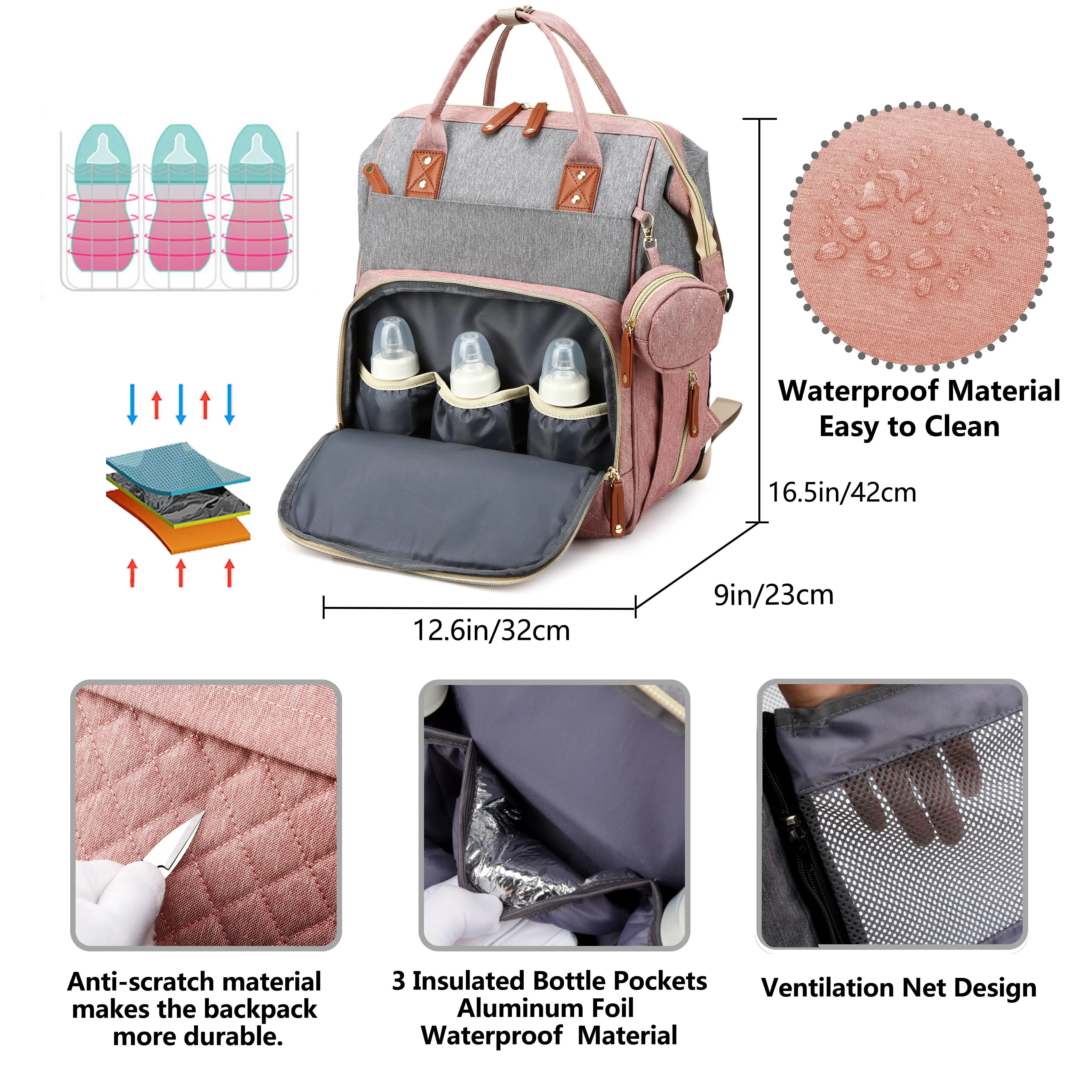 Baby Diaper Bag Backpack, Baby Bags for Boys Girls, Diaper Backpack Bag with a Changing Station, Large Travel Back Pack - 4