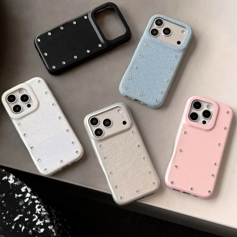 Luxury Diamond Edge Glitter Leather Phone Case - Minimalist Fashion Protective Cover