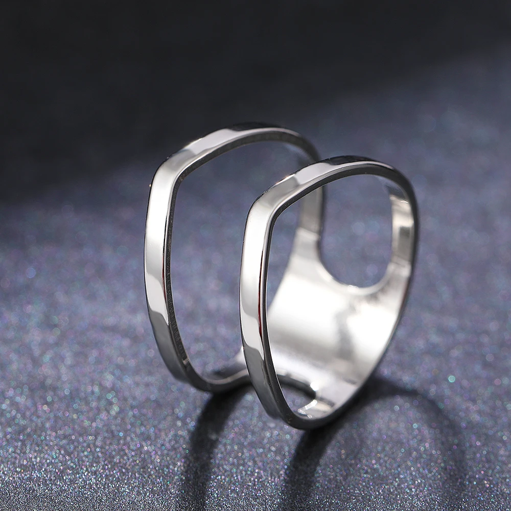 Double Layer Wavy Ring Stainless Steel Simple Ladies Wedding Ring_voghion.com