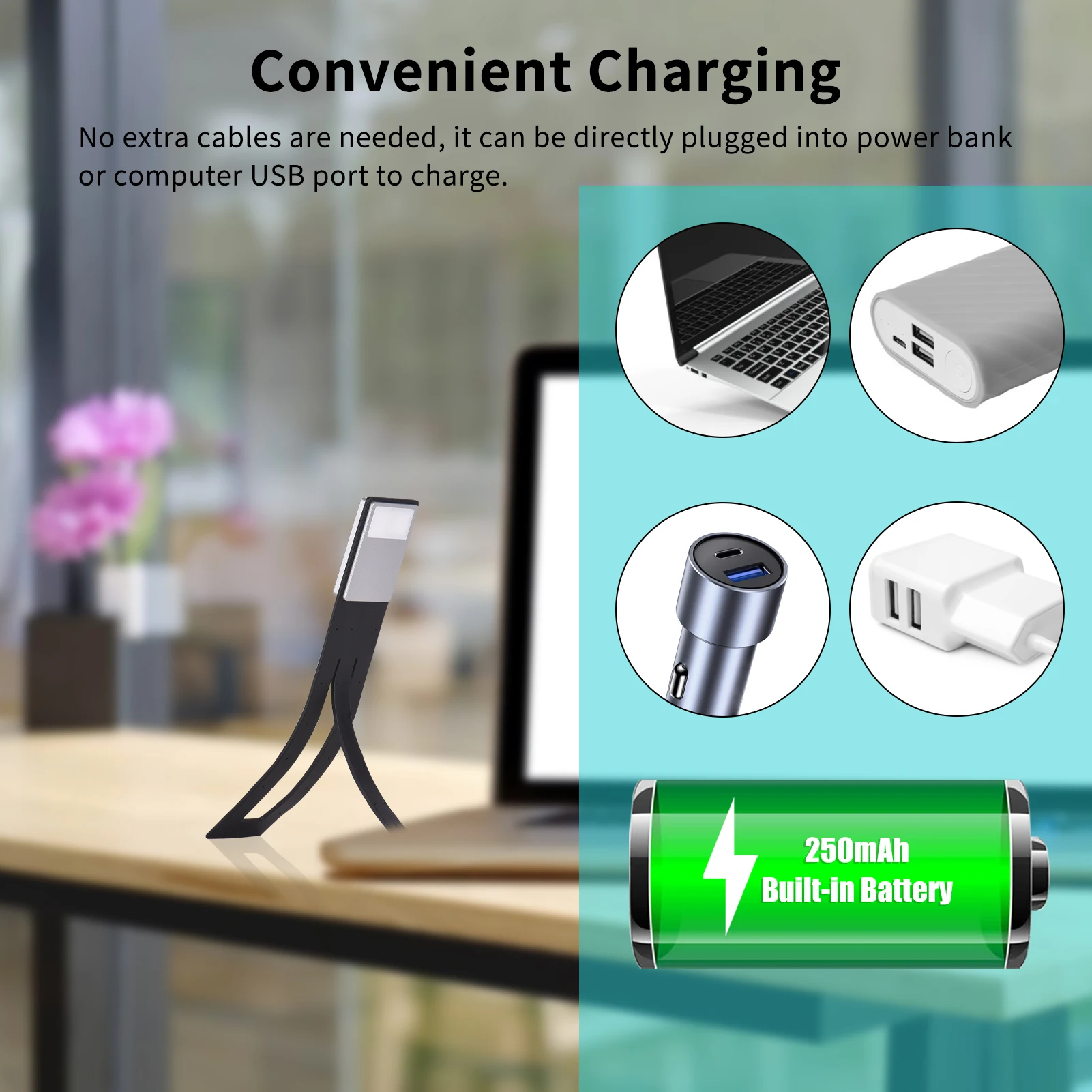 Rechargeable Reading Light Bookmark LED Light Eye Protection 3 Color Temperature Stepless Dimming with Magnetic Clip for Reading