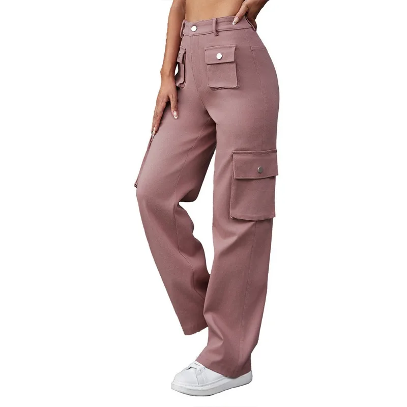 Spring/Summer New Fashion Straight Tube Loose High Waist Multi Pocket Women's Casual Pants