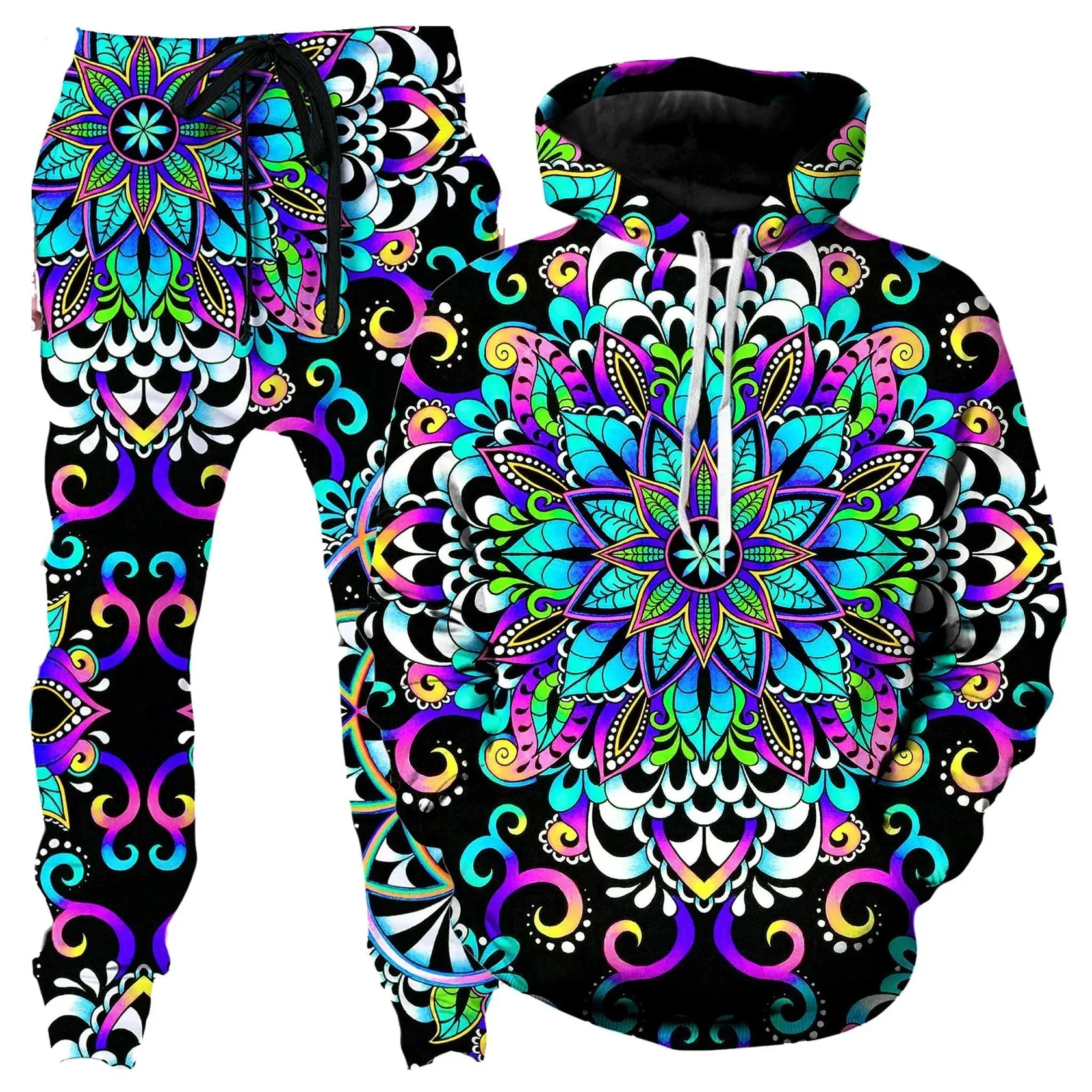 Mens Abstract Mandala Hoodies Pants Set