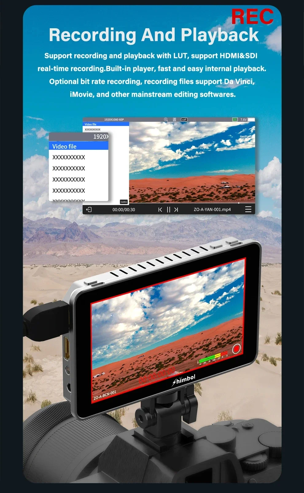 SHIMBOL Memory I Pro 5.5 " 2000 Nits 3G-SDI HDIM Recording Monitor with 3D LUT I