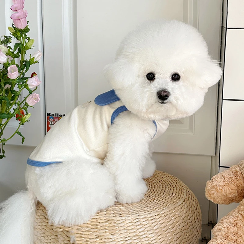 벨벳 코튼 애완 동물 조끼 테디 비숑 풀오버 푸들 귀여운 자수 티셔츠, 핑크 돼지 개 옷, 여름 신상