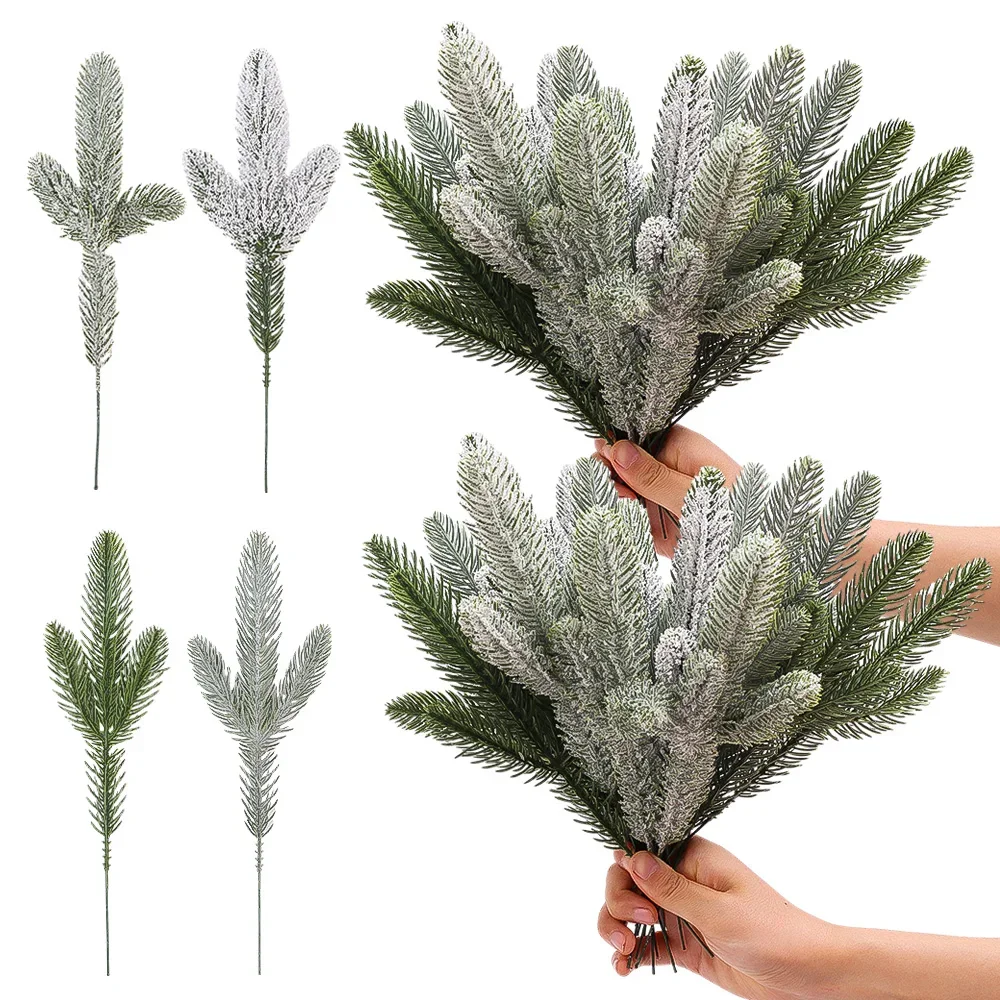 Branches de pin artificielles en gros, vertes et givrées, pour décorations de Noël (couronne, guirlande, etc.)._voghion.com
