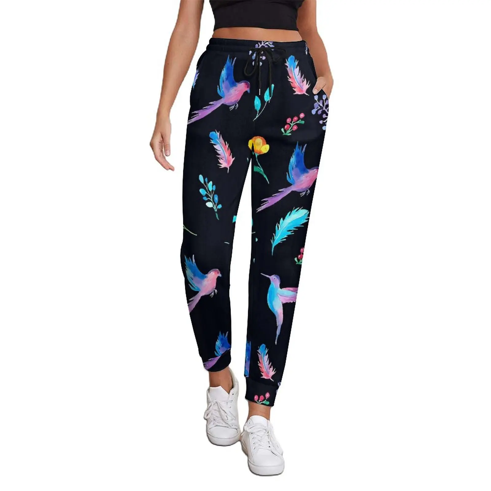 

Kawaii Birds Flower Jogger Pants Autumn Feather Print Vintage Sweatpants Woman Streetwear Pattern Trousers Big Size